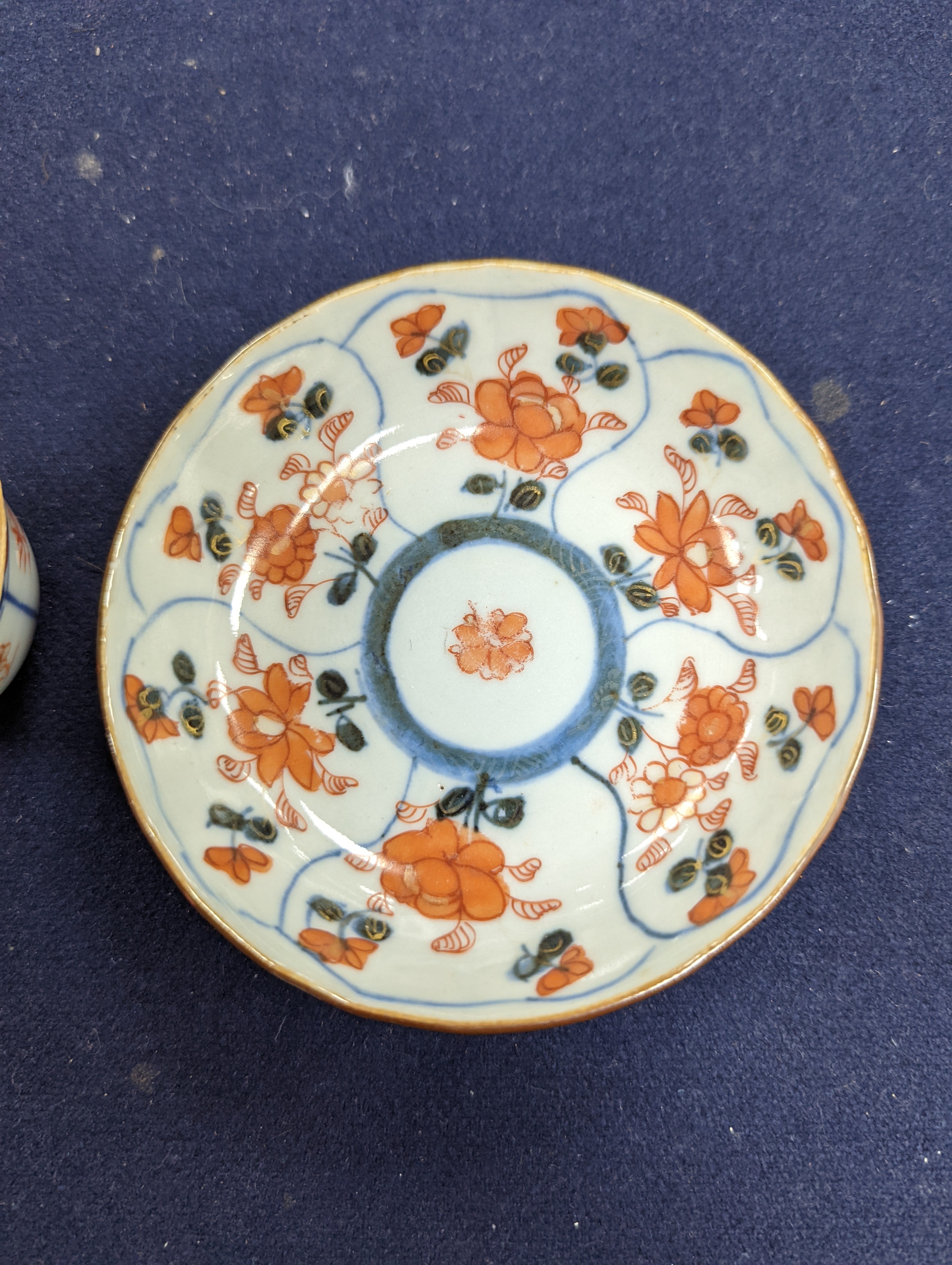 Six Chinese export porcelain teabowls and saucers, Kangxi to early Qianlong period. Provenance - Mona Sattin collection of miniature cups and saucers, collection no.s 310, 317, 324-326 and 328.